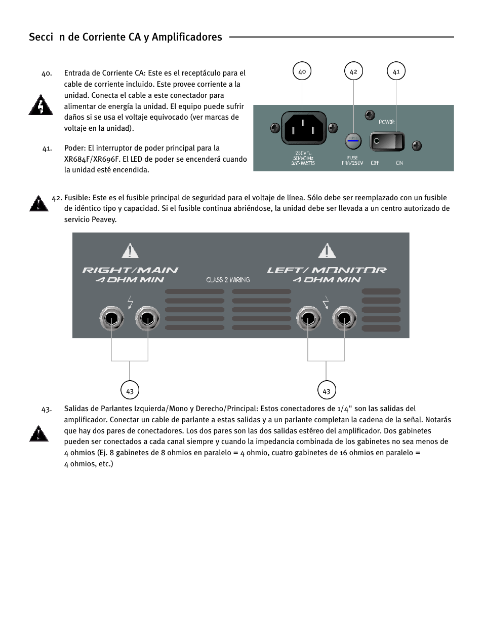 Sección de corriente ca y amplificadores | Peavey XR 684F User Manual | Page 31 / 64