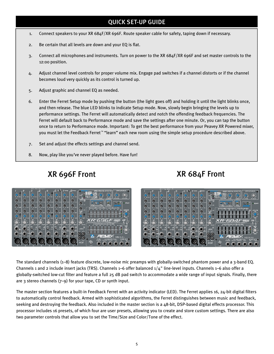 Quick set-up guide | Peavey XR 684F User Manual | Page 5 / 64