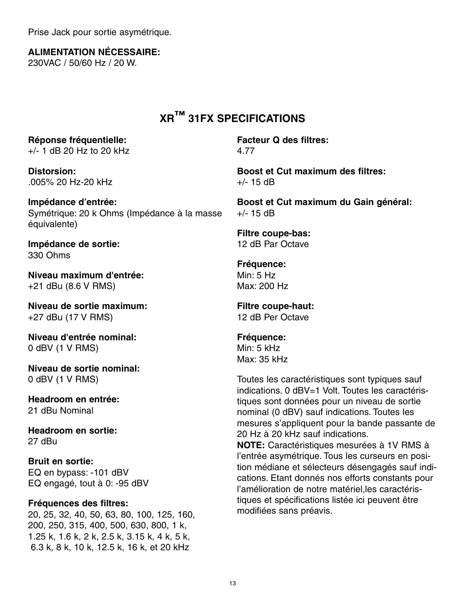 Peavey 31FX User Manual | Page 13 / 20
