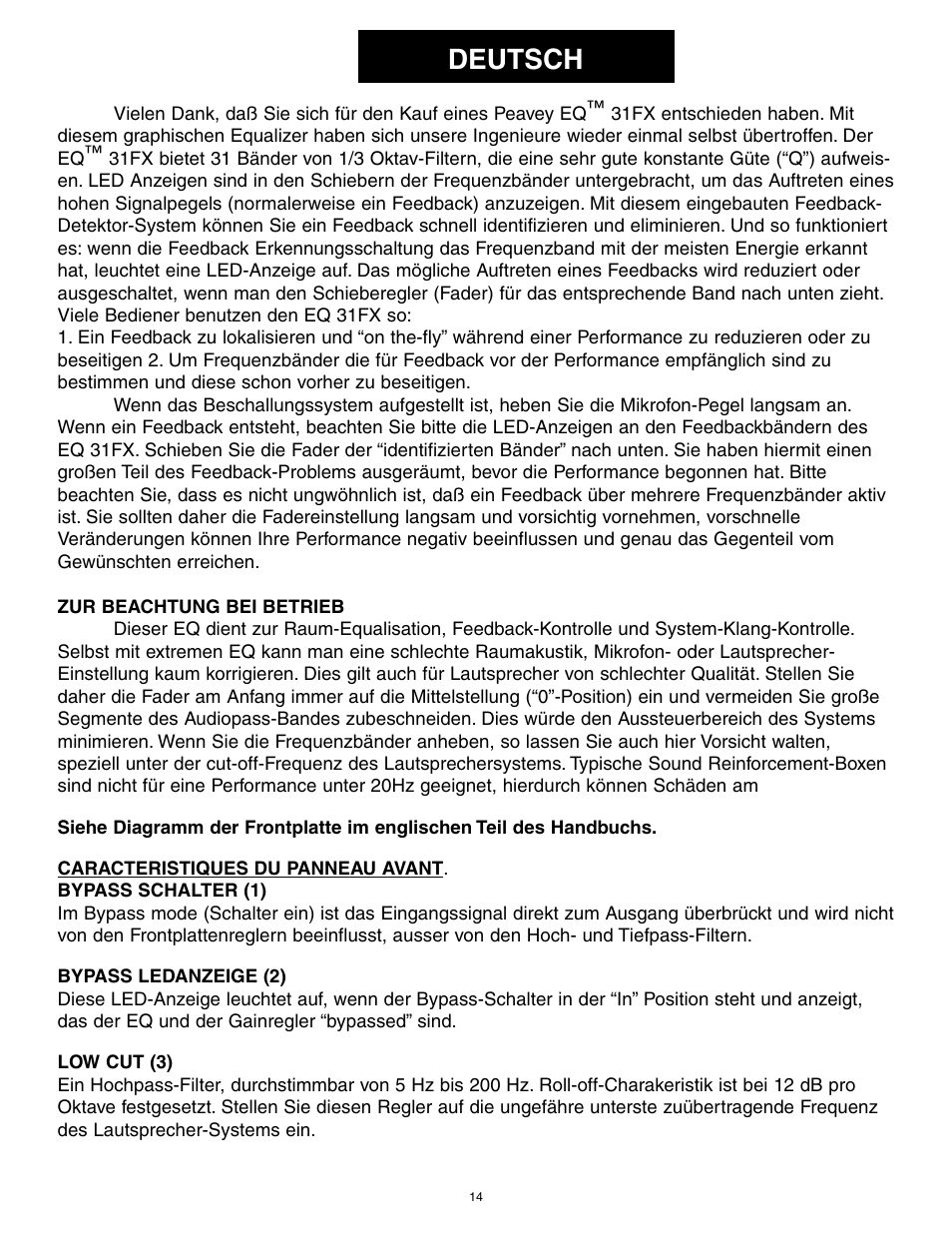 Deutsch | Peavey 31FX User Manual | Page 14 / 20