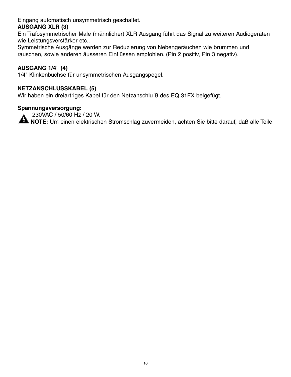 Peavey 31FX User Manual | Page 16 / 20