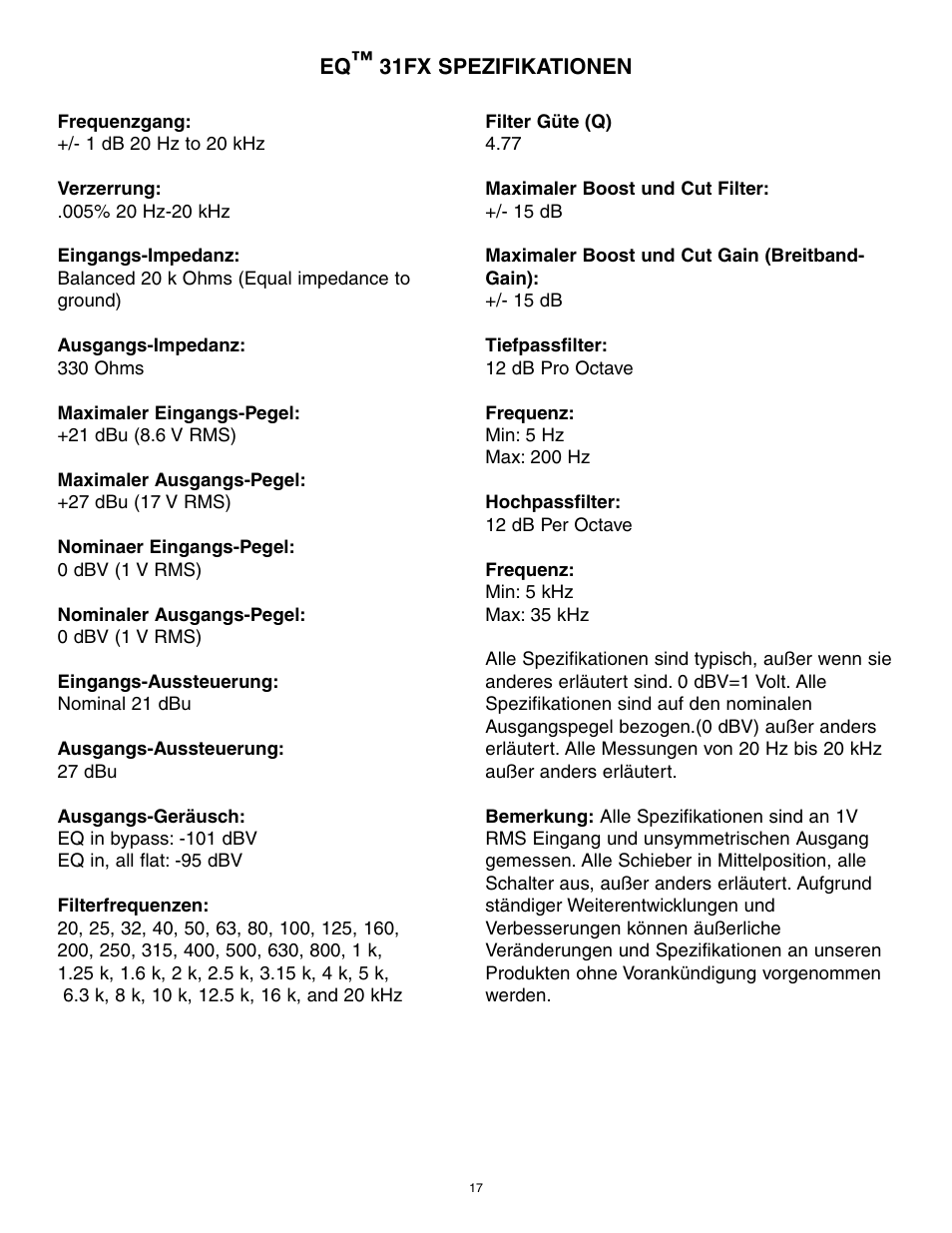 Peavey 31FX User Manual | Page 17 / 20