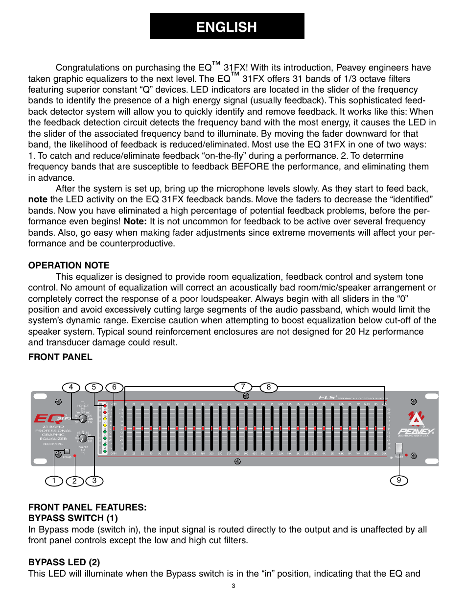 English | Peavey 31FX User Manual | Page 3 / 20