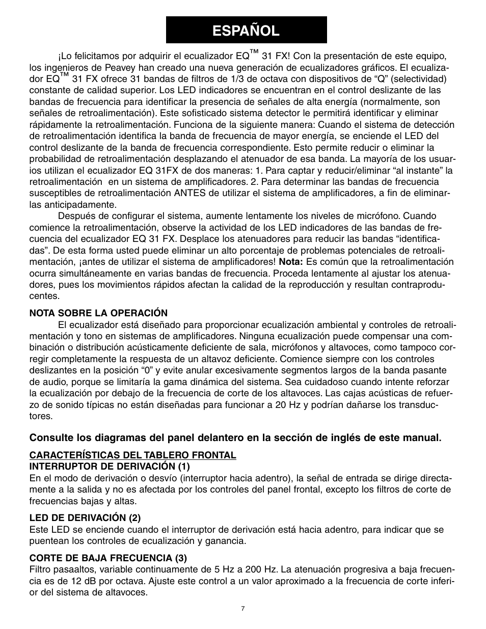 Español | Peavey 31FX User Manual | Page 7 / 20