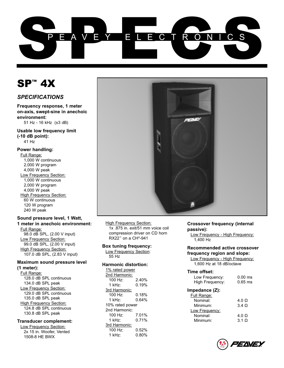 Peavey SP 4X User Manual | 4 pages