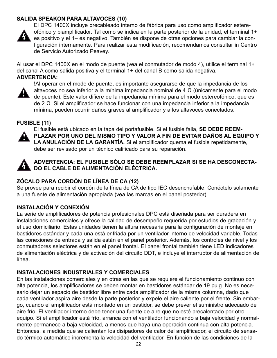 Peavey DPC 1400X User Manual | Page 22 / 28