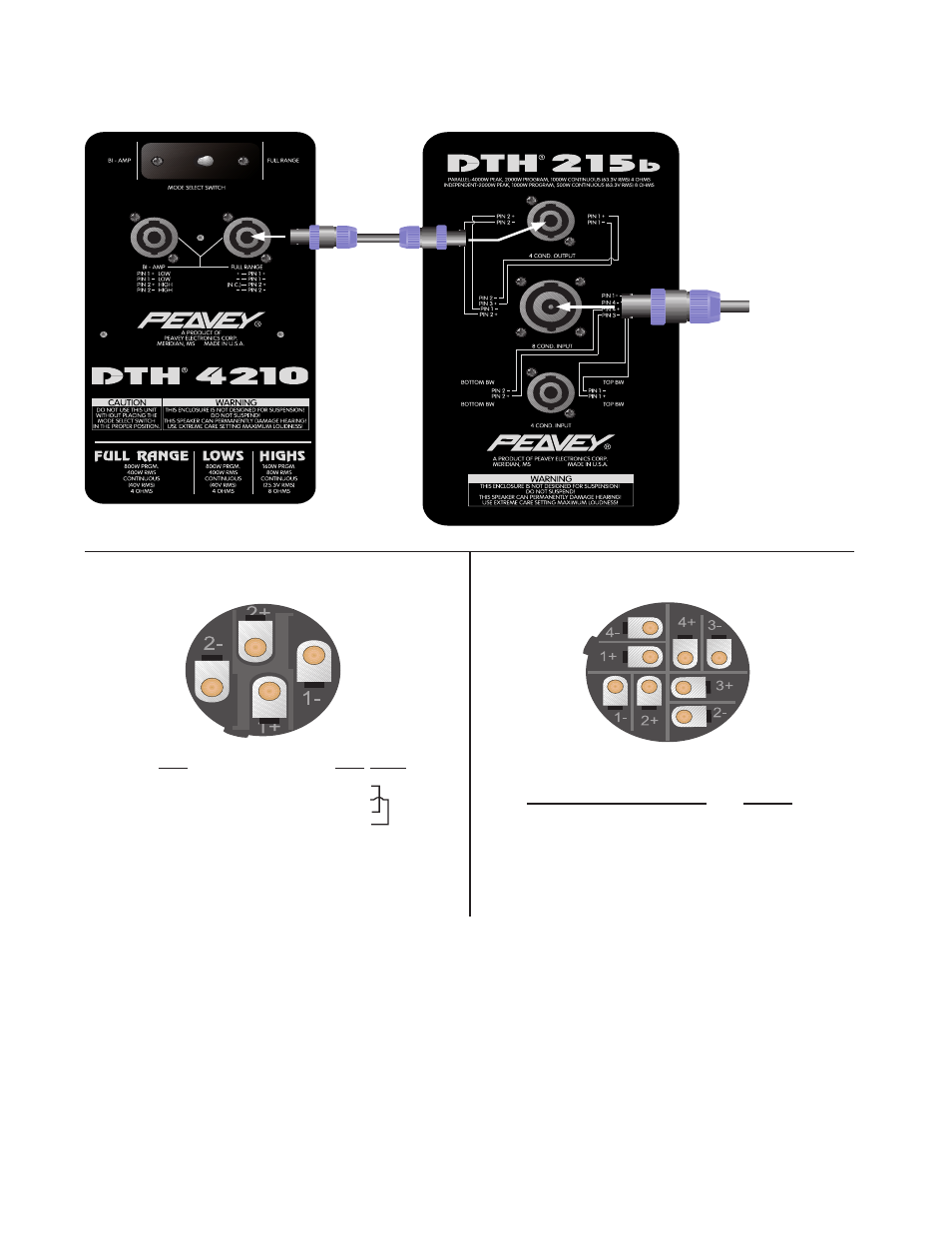 215b, Wiring diagram, Pin speakon | Number/wire scheme, Conductor speakon, Nl8mp)/ pin-out cross reference | Peavey DTH 215b User Manual | Page 4 / 12