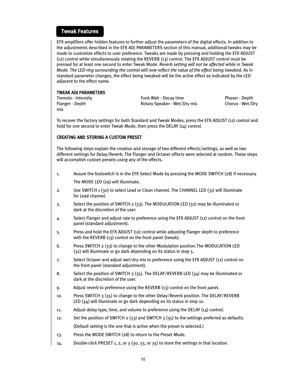 Peavey TransTube 100 EFX User Manual | Page 10 / 48