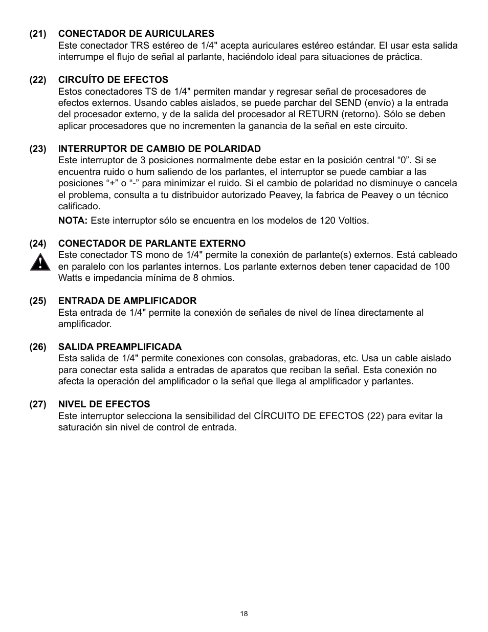 Peavey TransTube 100 EFX User Manual | Page 18 / 48
