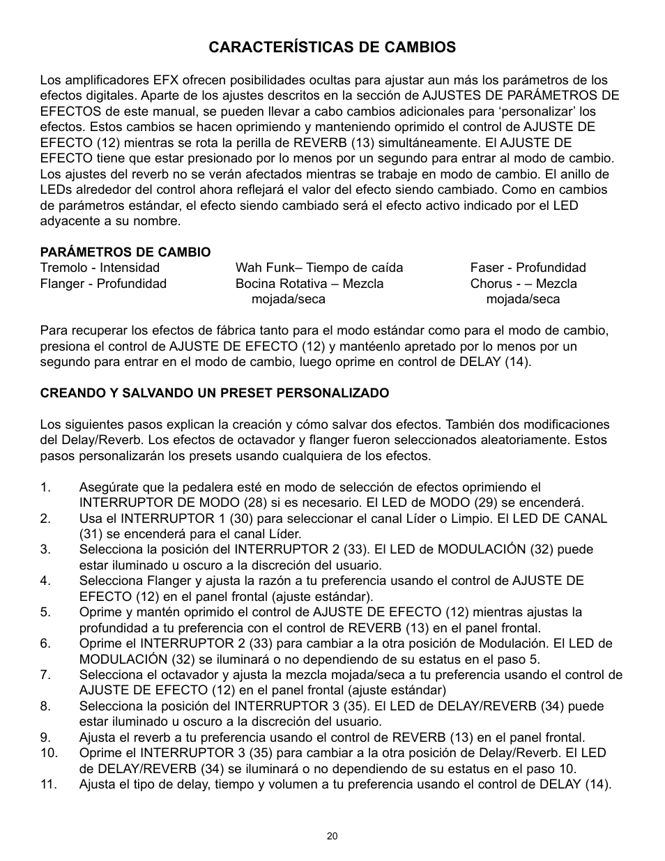 Peavey TransTube 100 EFX User Manual | Page 20 / 48