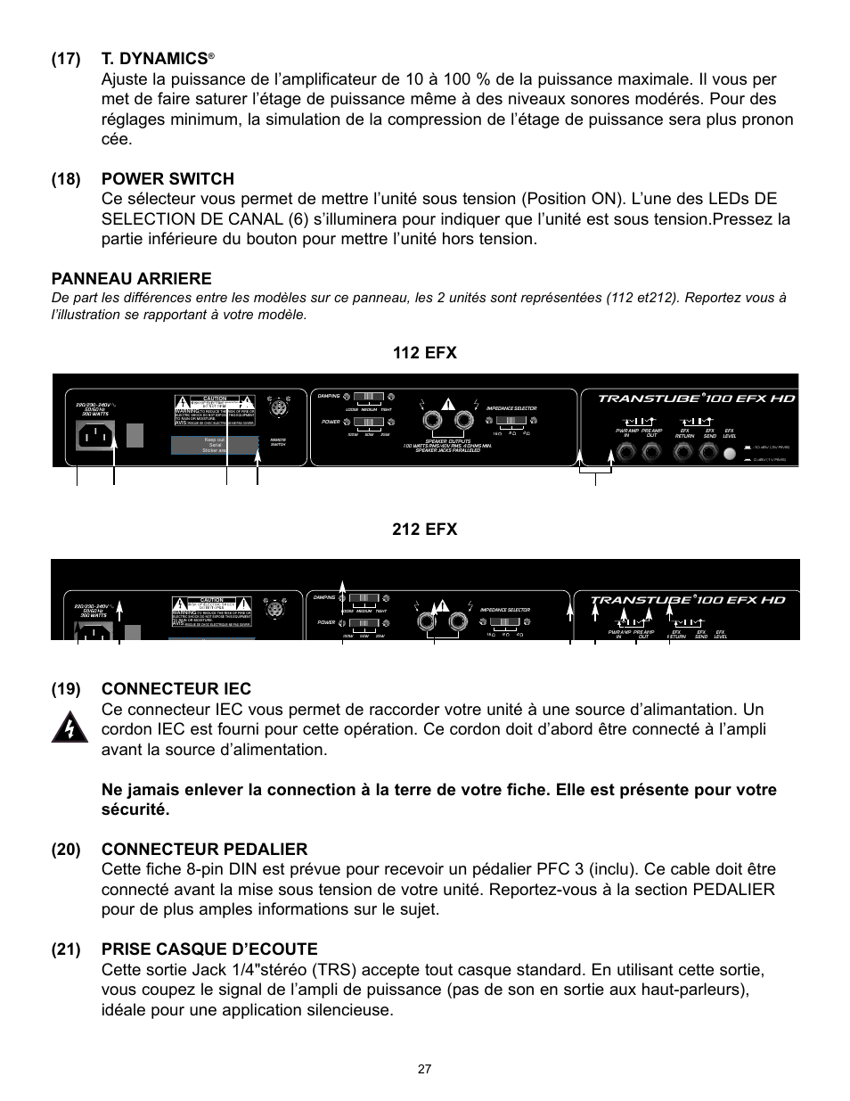 17) t. dynamics | Peavey TransTube 100 EFX User Manual | Page 27 / 48