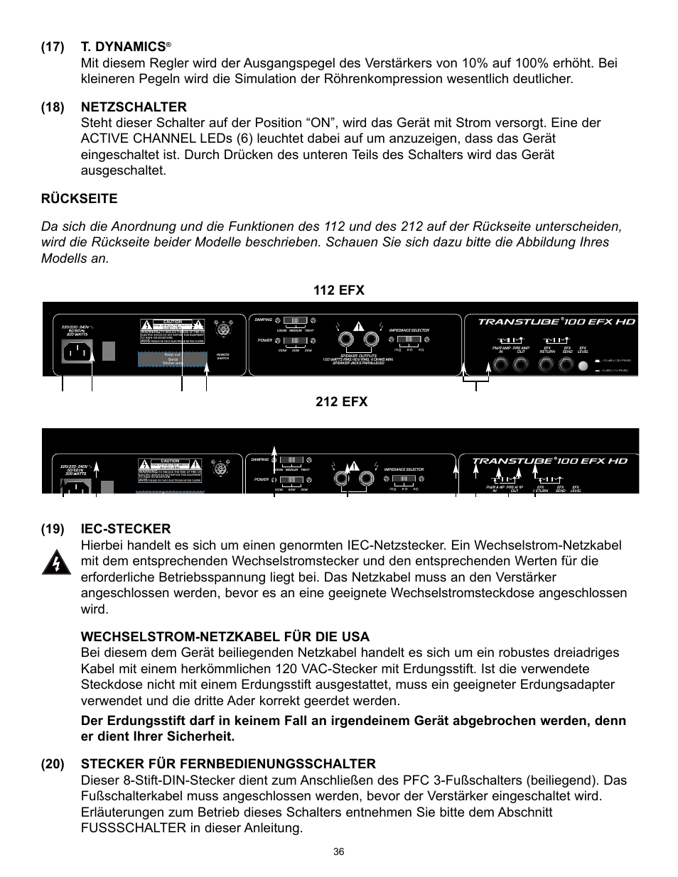 17) t. dynamics | Peavey TransTube 100 EFX User Manual | Page 36 / 48