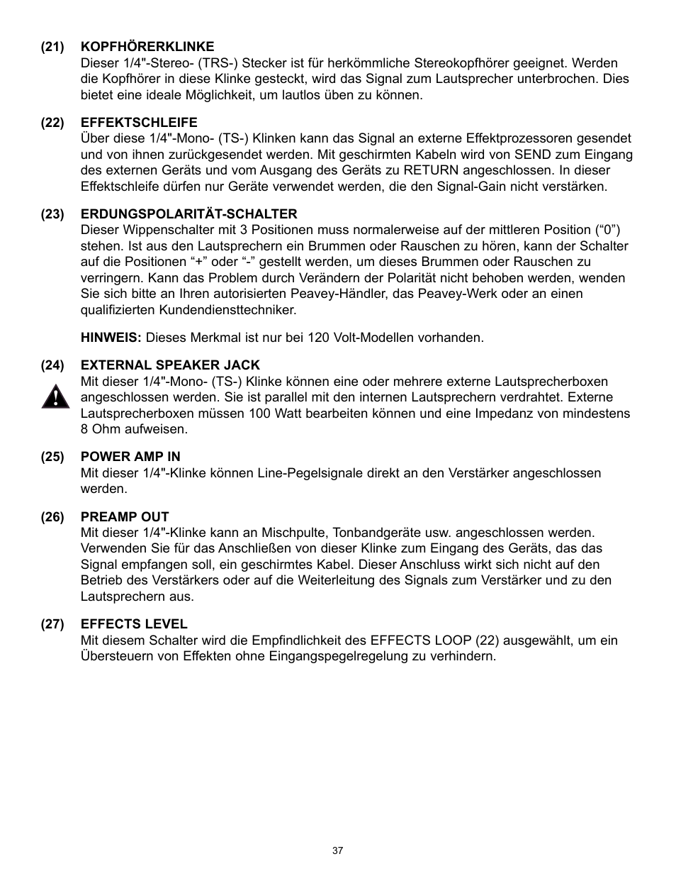 Peavey TransTube 100 EFX User Manual | Page 37 / 48
