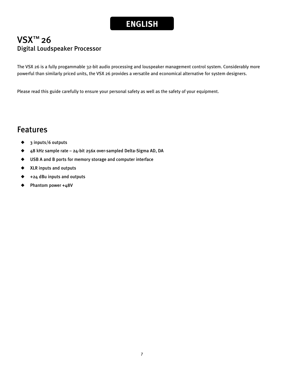 English features | Peavey 26 User Manual | Page 7 / 56