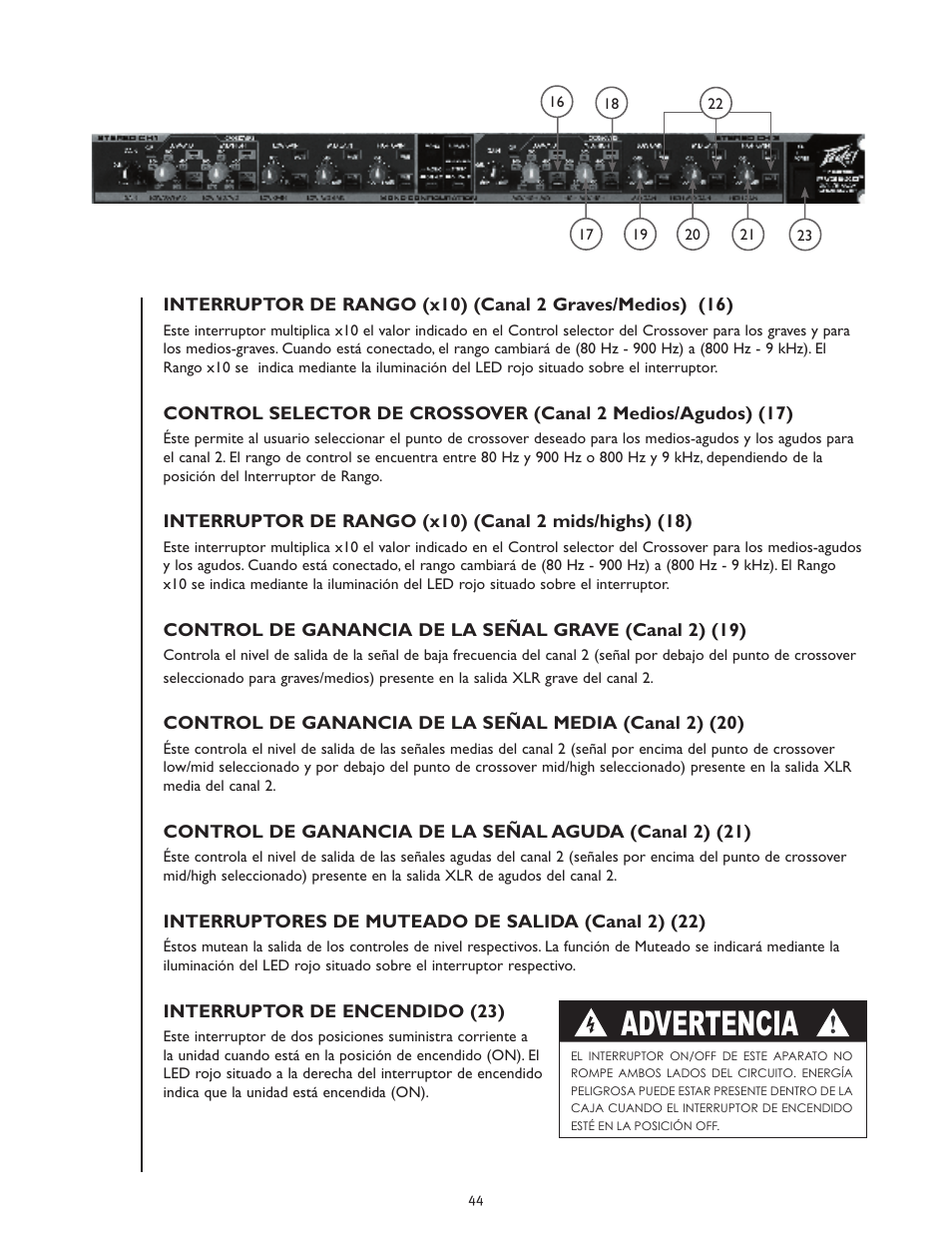 Advertencia | Peavey PV 35XO User Manual | Page 44 / 56