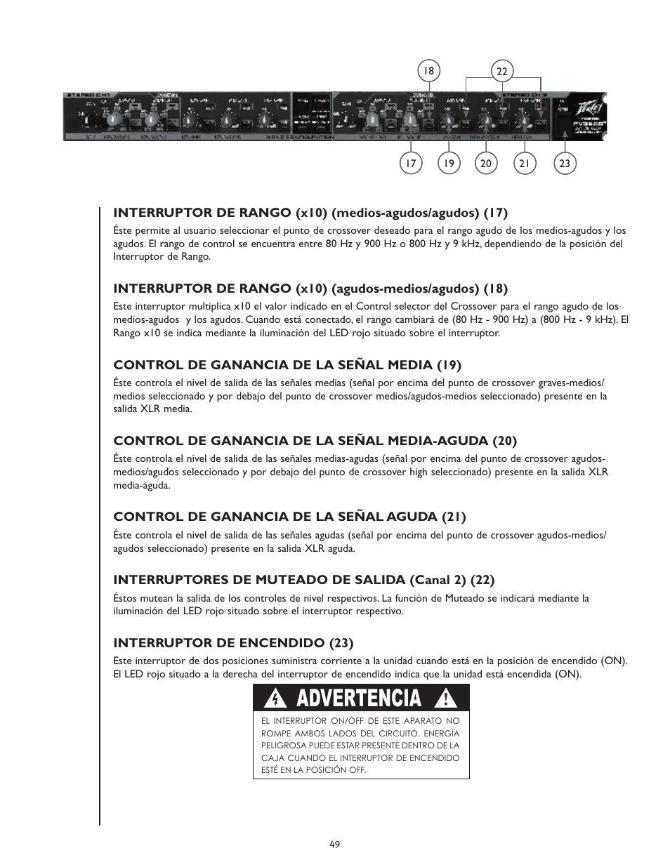 Advertencia | Peavey PV 35XO User Manual | Page 49 / 56