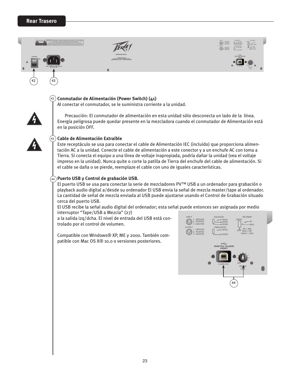 Rear trasero | Peavey PV 20 User Manual | Page 23 / 48