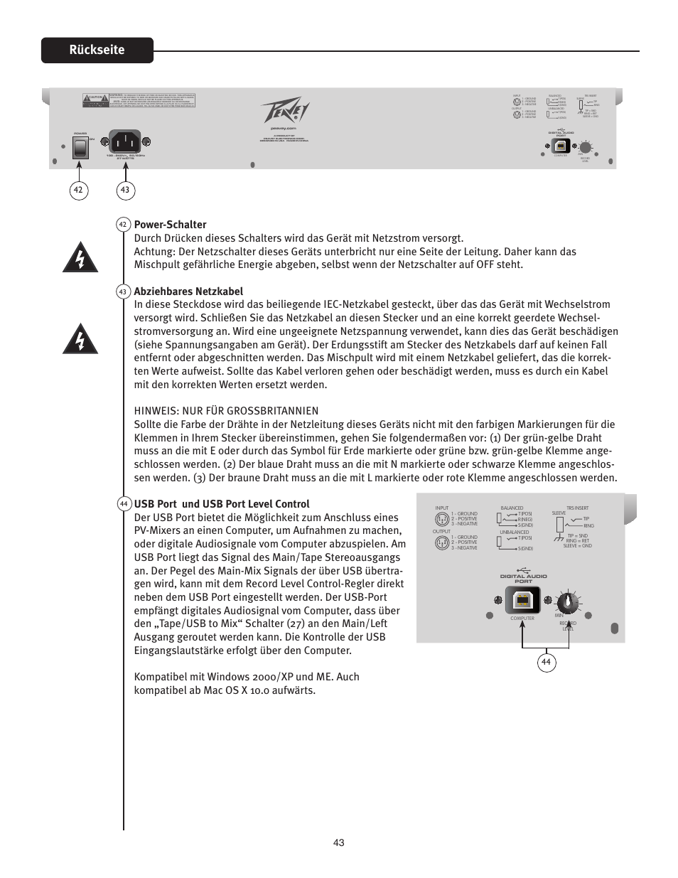 Rückseite | Peavey PV 20 User Manual | Page 43 / 48