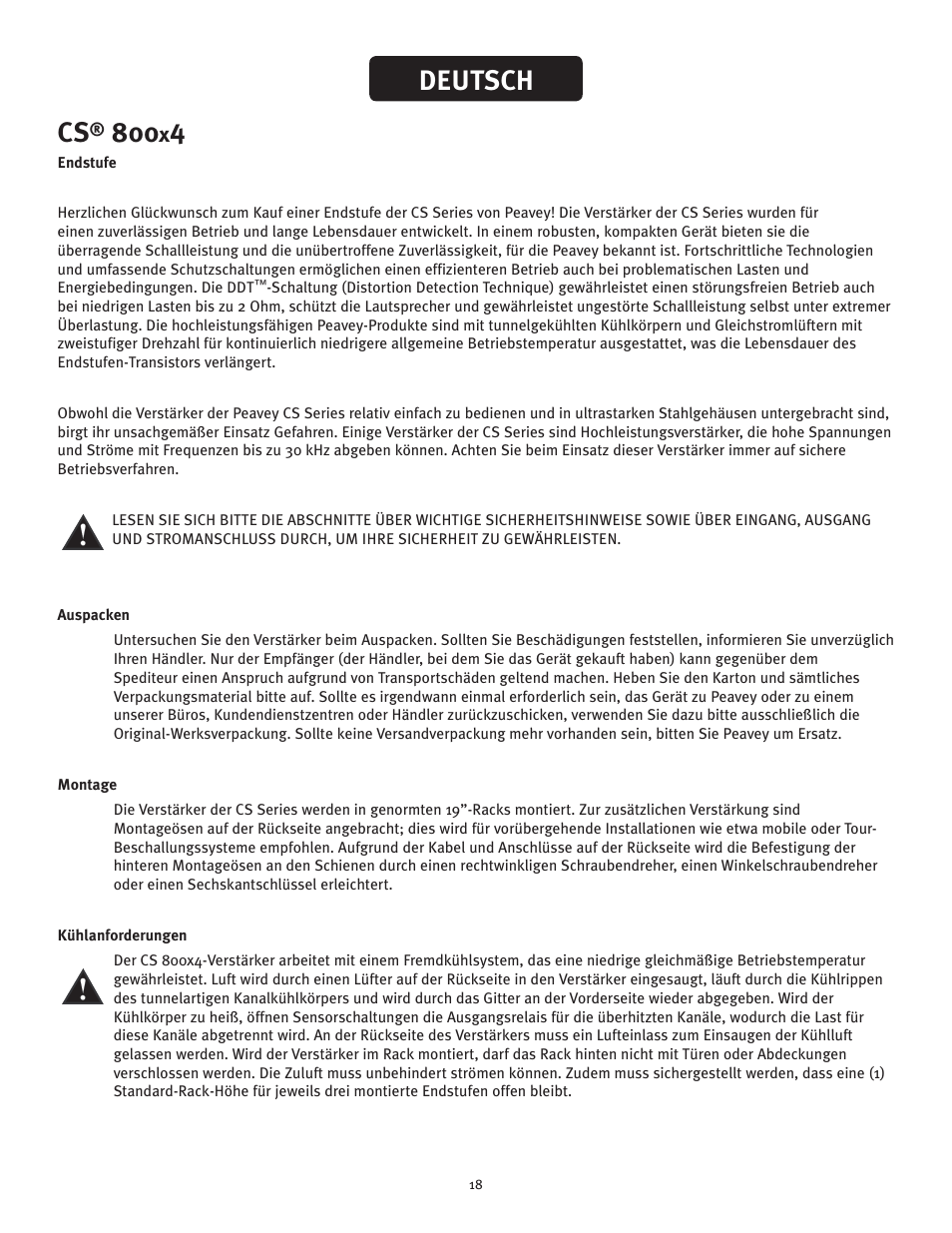 Deutsch | Peavey CS 800x4 User Manual | Page 18 / 52