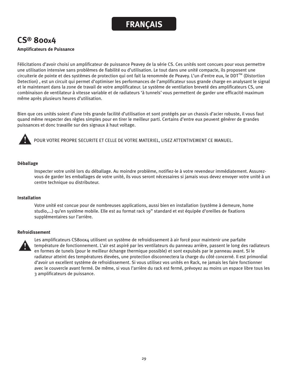 Français | Peavey CS 800x4 User Manual | Page 29 / 52