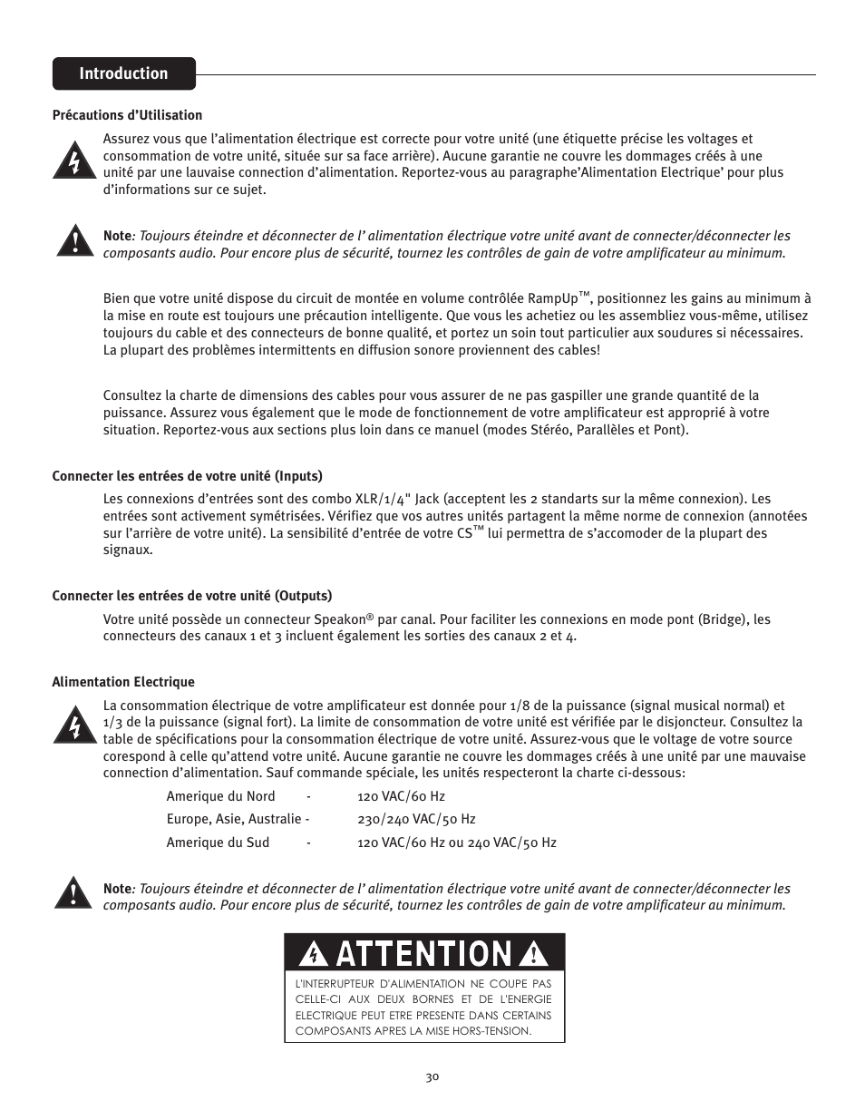 Attention | Peavey CS 800x4 User Manual | Page 30 / 52