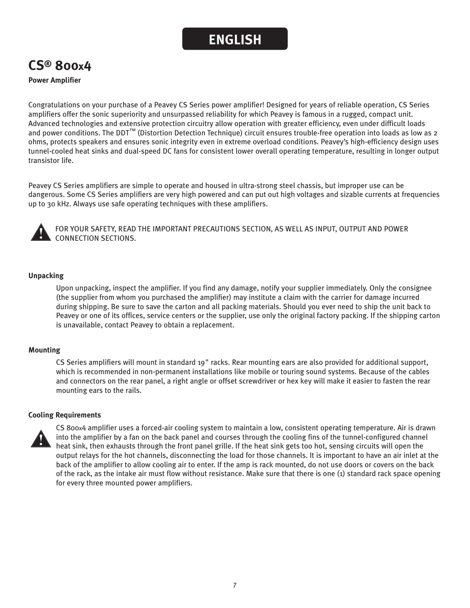 English | Peavey CS 800x4 User Manual | Page 7 / 52