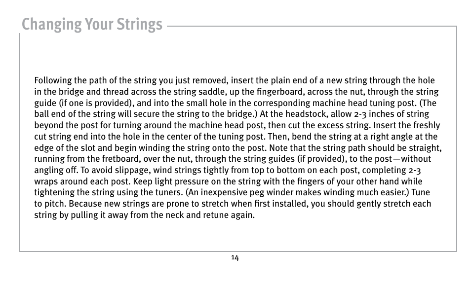 Changing your strings | Peavey Guitar User Manual | Page 14 / 24