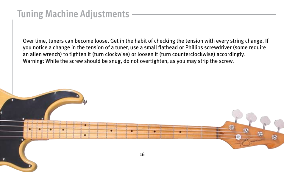 Tuning machine adjustments | Peavey Guitar User Manual | Page 16 / 24