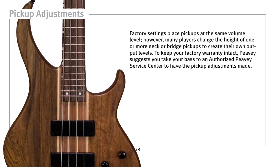 Pickup adjustments | Peavey Guitar User Manual | Page 18 / 24