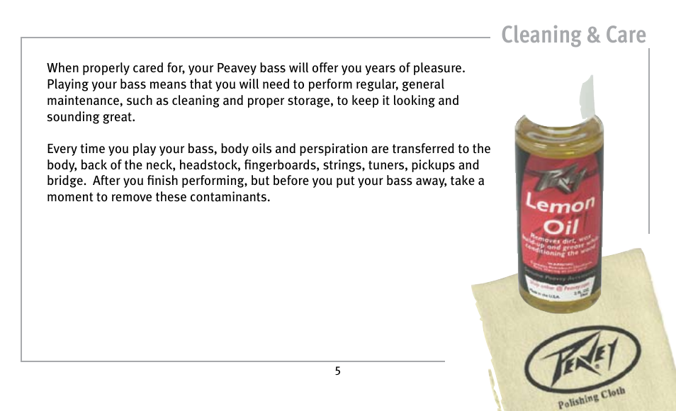 Cleaning & care | Peavey Guitar User Manual | Page 5 / 24