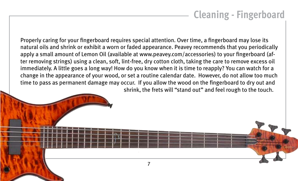 Cleaning - fingerboard | Peavey Guitar User Manual | Page 7 / 24
