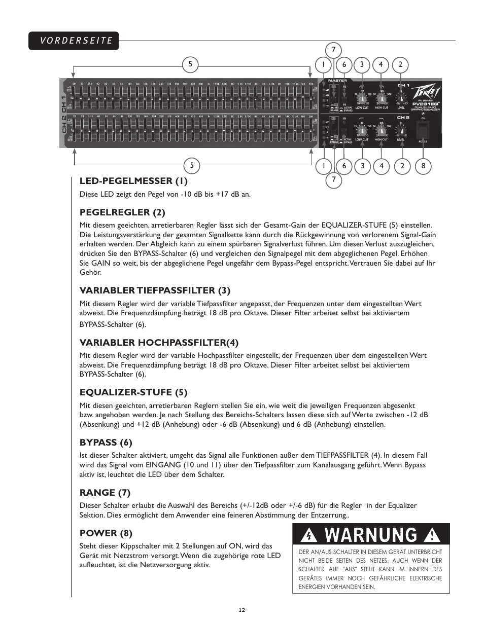 Warnung | Peavey PV 231EQ User Manual | Page 12 / 24