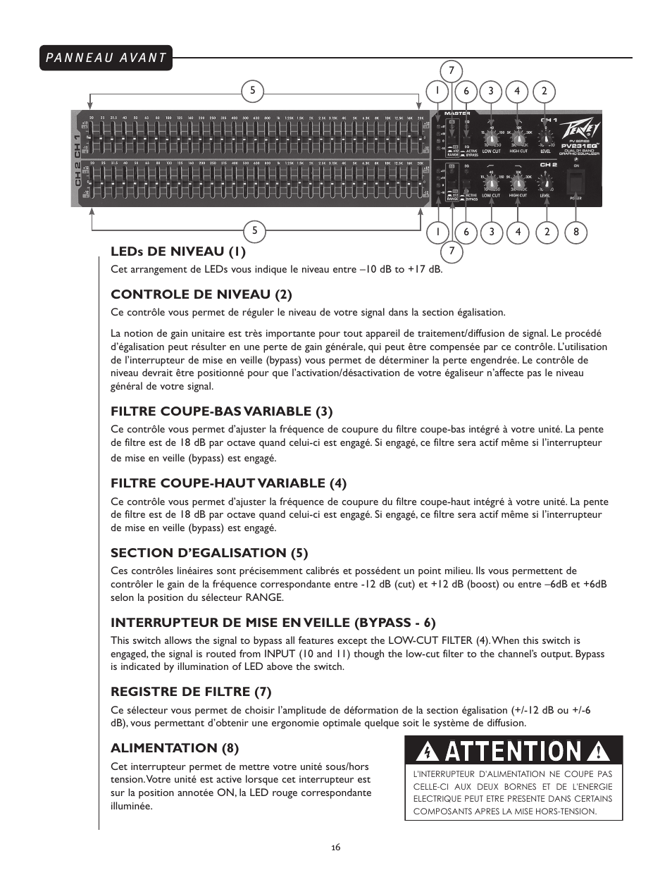 Attention | Peavey PV 231EQ User Manual | Page 16 / 24