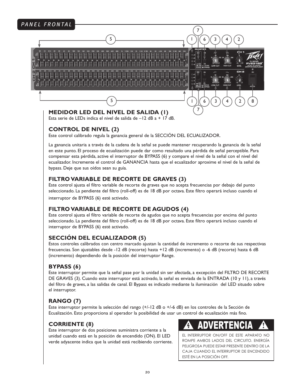 Advertencia | Peavey PV 231EQ User Manual | Page 20 / 24