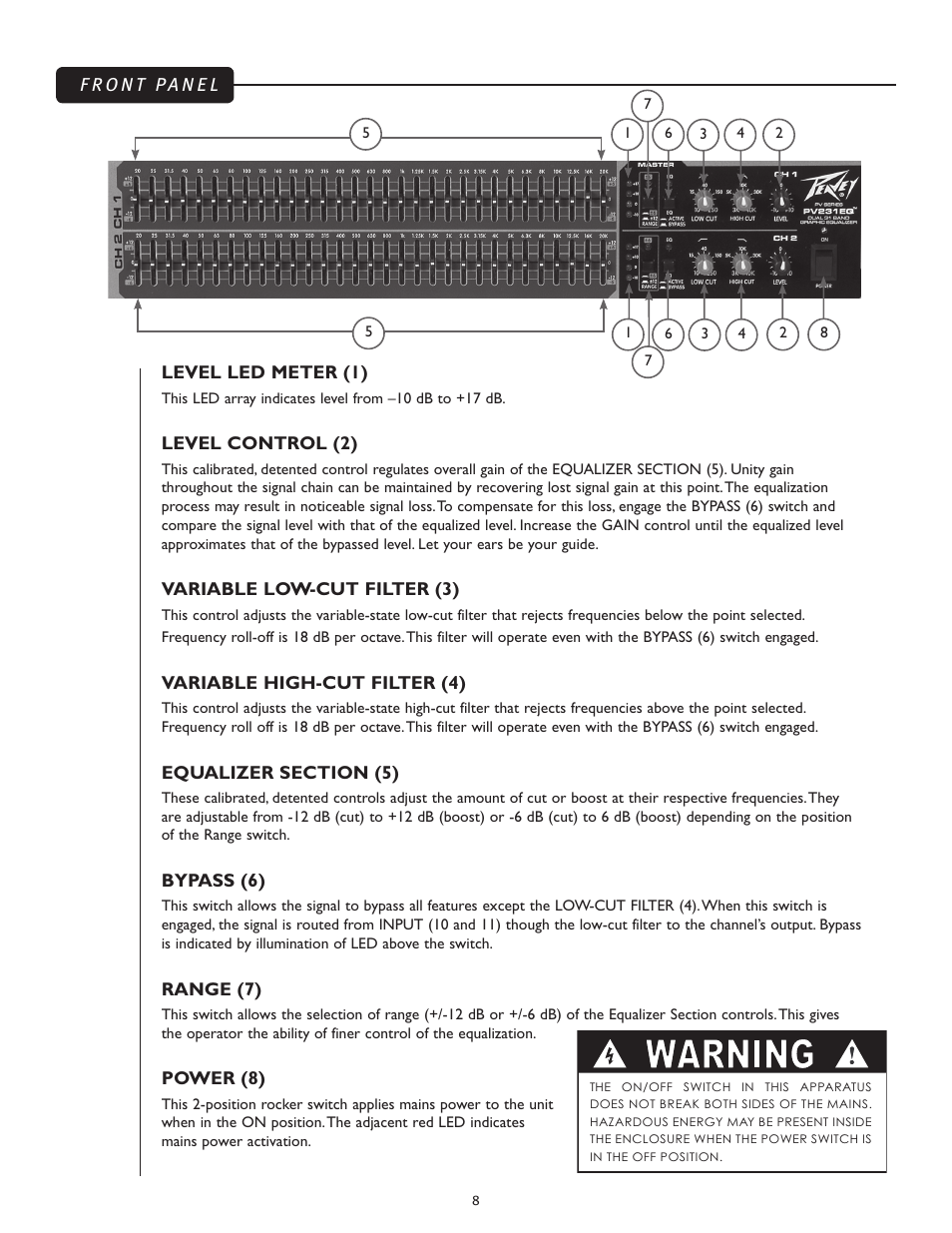 Warning | Peavey PV 231EQ User Manual | Page 8 / 24