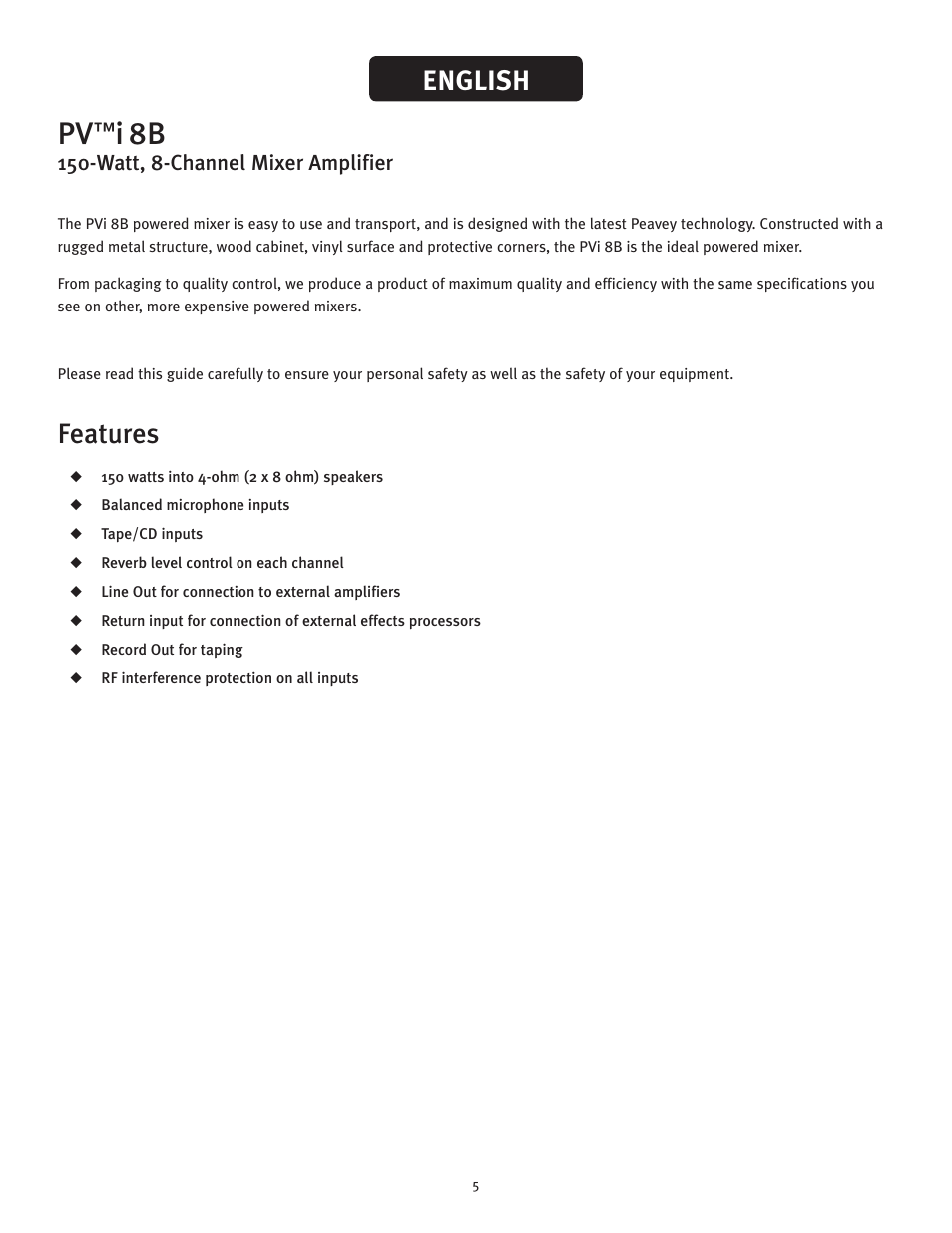 English features | Peavey PVTMi 8B User Manual | Page 5 / 16