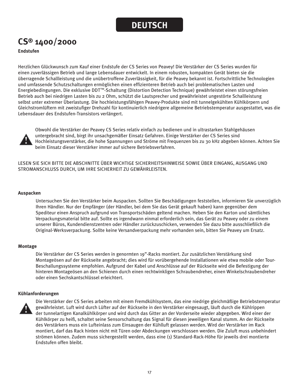 Deutsch | Peavey 1400 User Manual | Page 17 / 48