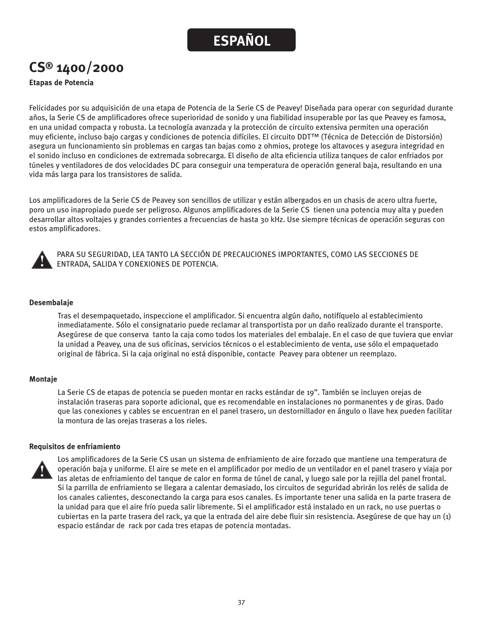 Español | Peavey 1400 User Manual | Page 37 / 48