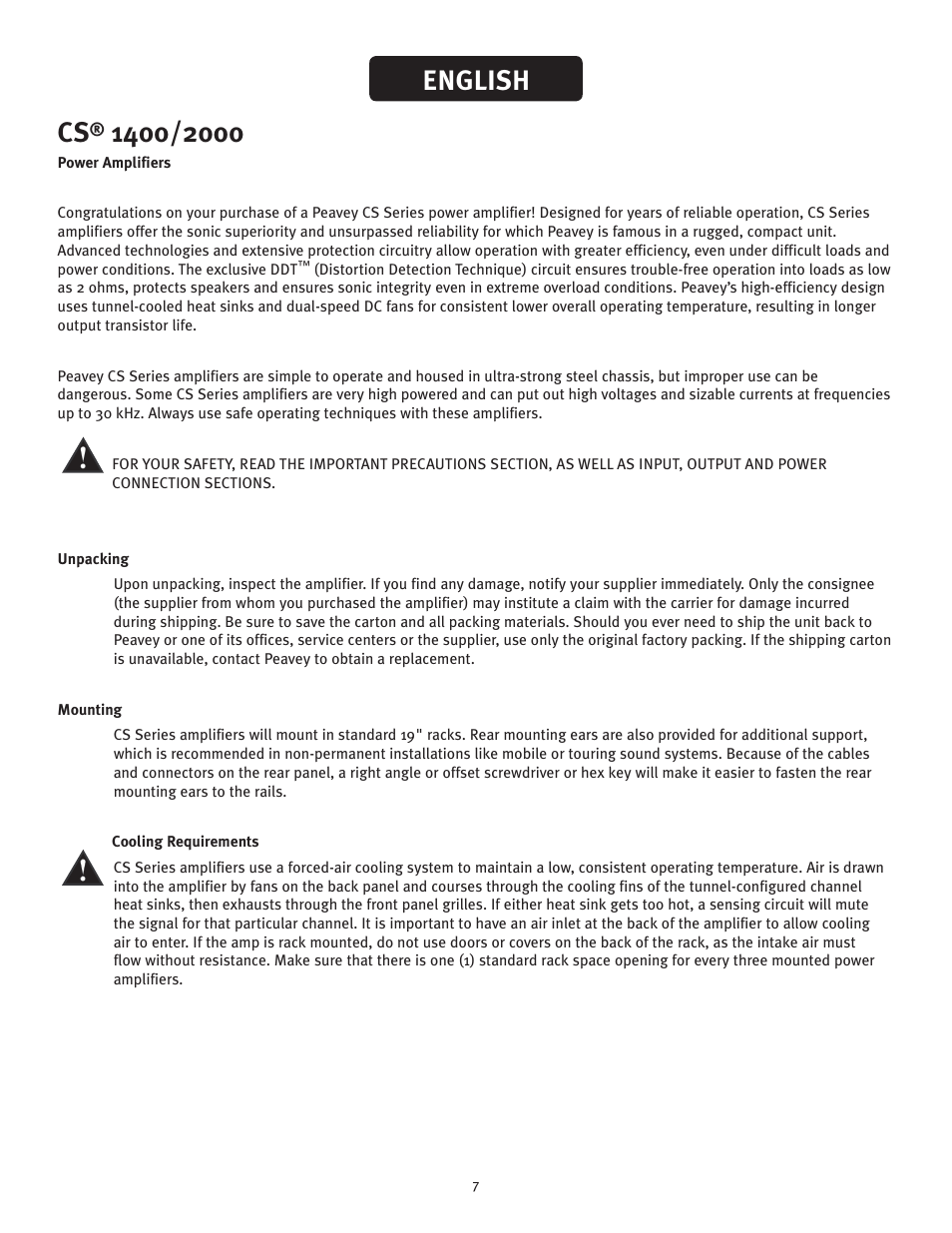 English | Peavey 1400 User Manual | Page 7 / 48