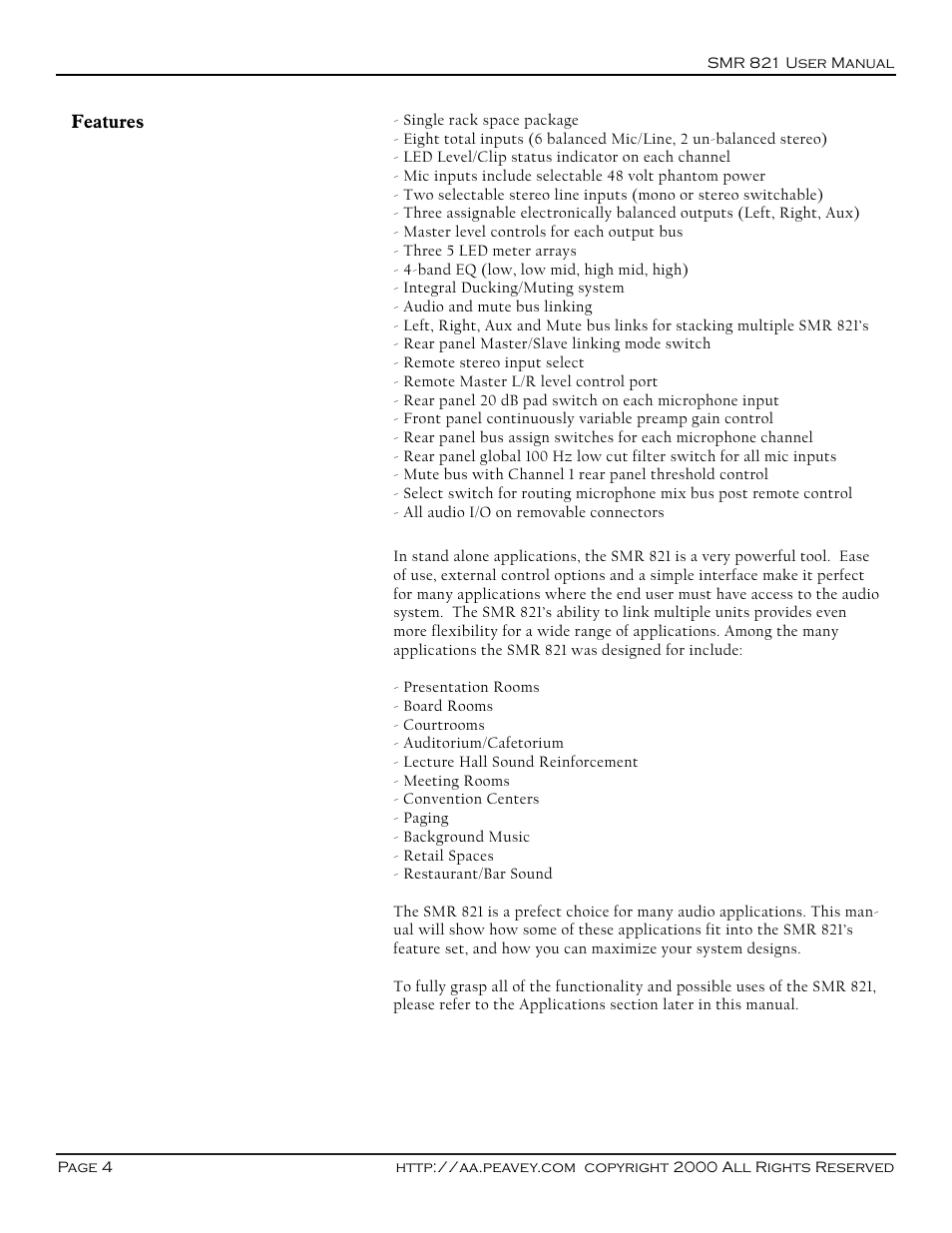 Peavey SMR 821 User Manual | Page 4 / 32