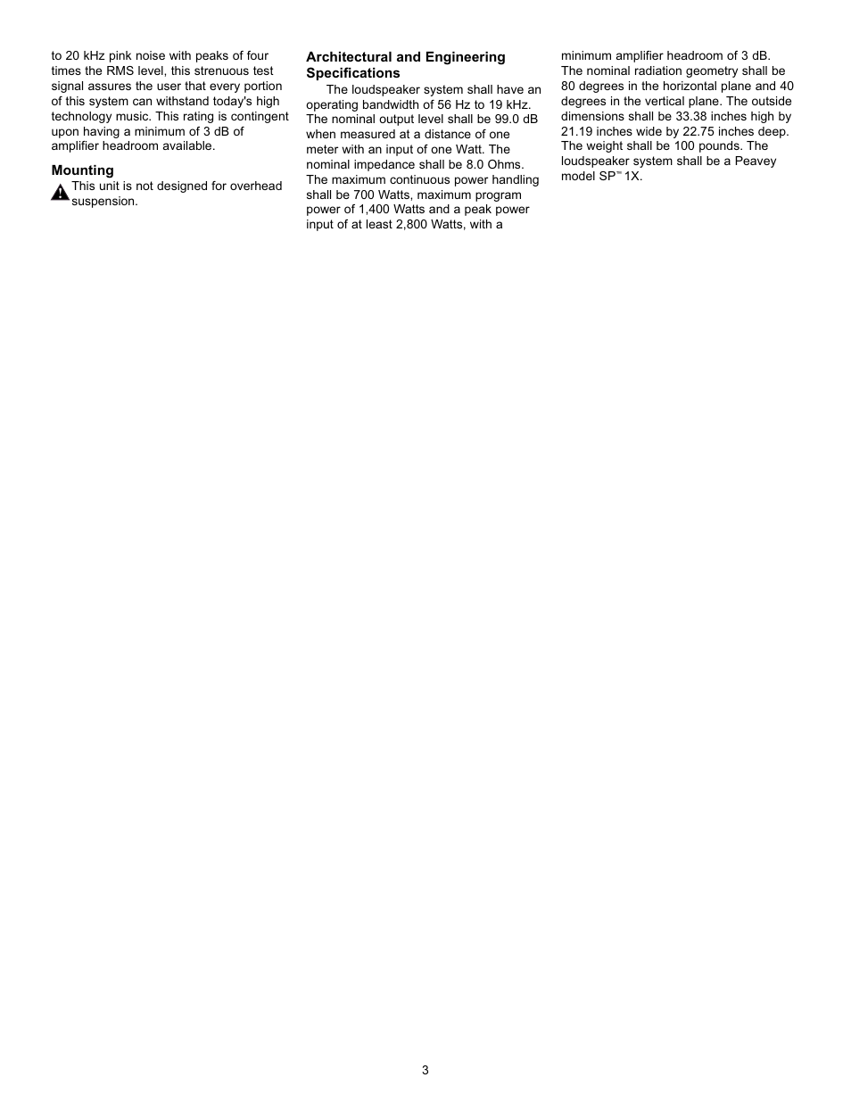 Peavey SP 1X User Manual | Page 3 / 4