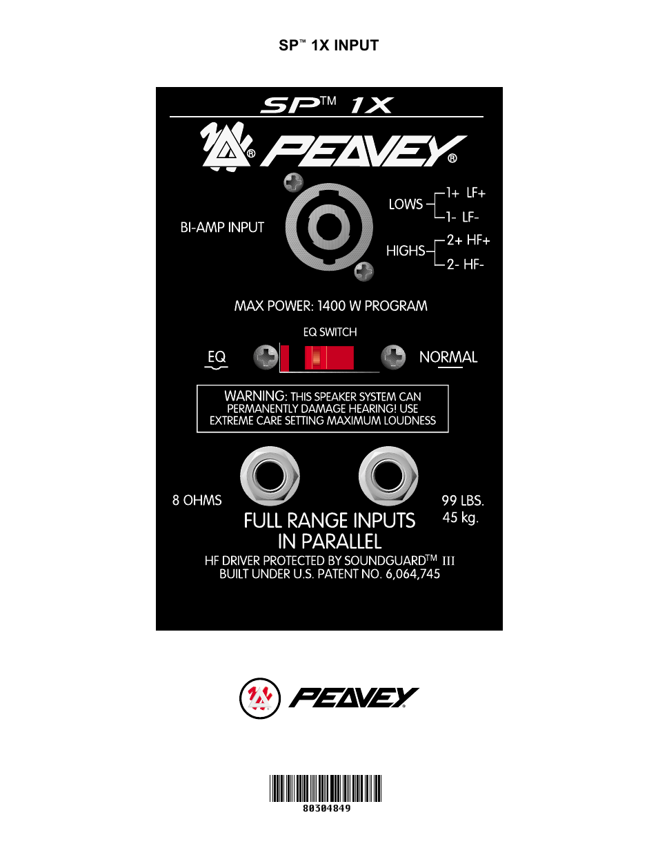 1x input | Peavey SP 1X User Manual | Page 4 / 4