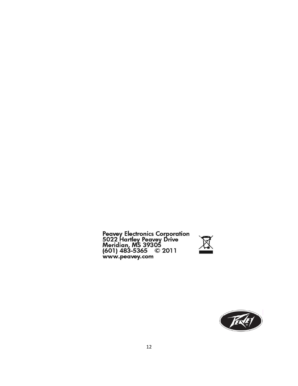 Peavey PV 1 UHF User Manual | Page 12 / 12