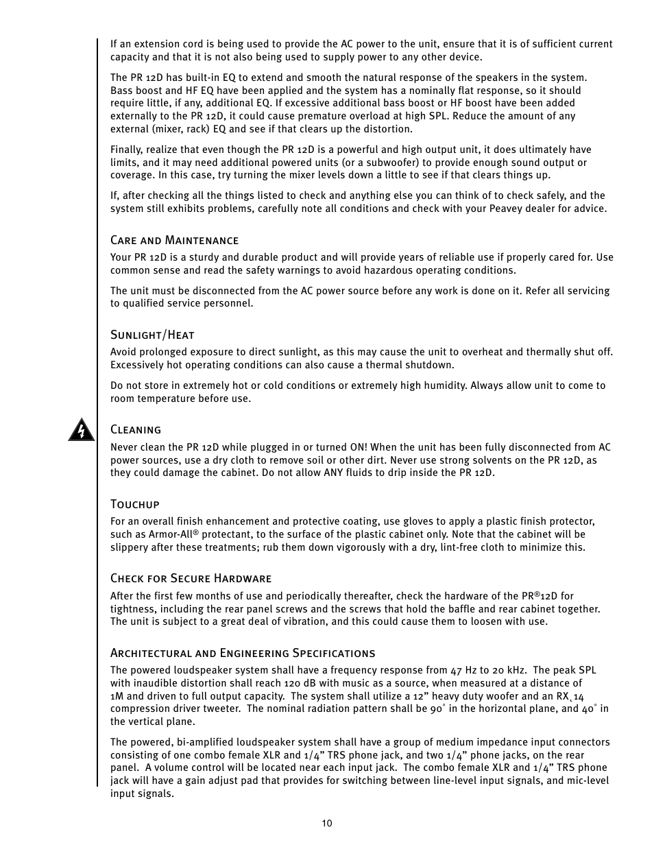 Peavey PR 12 D User Manual | Page 10 / 16