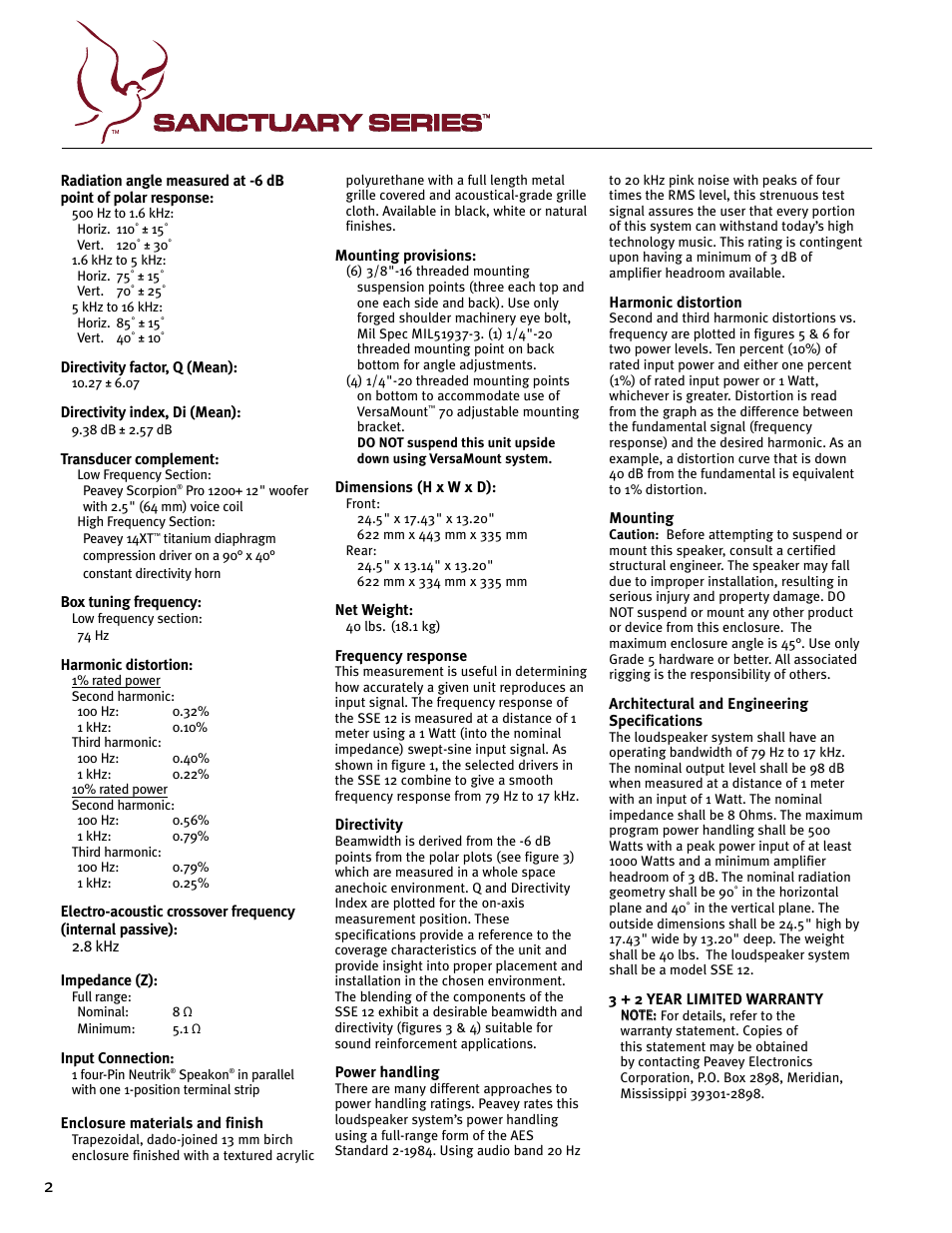 Peavey Sanctuary SSE 12 User Manual | Page 2 / 12