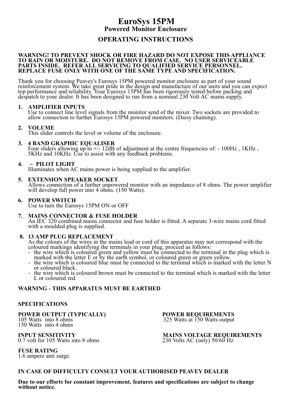 Eurosys 15pm | Peavey 15PM User Manual | Page 2 / 7
