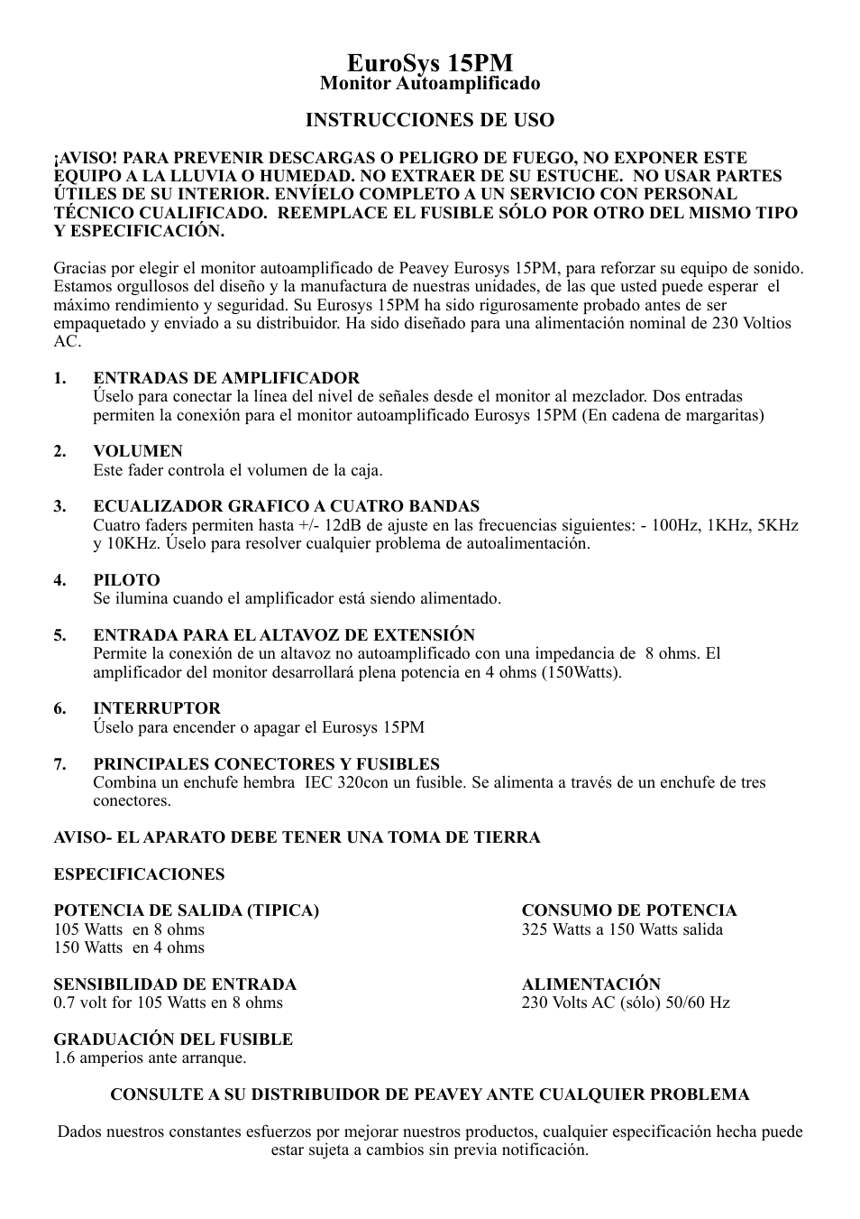 Eurosys 15pm | Peavey 15PM User Manual | Page 5 / 7