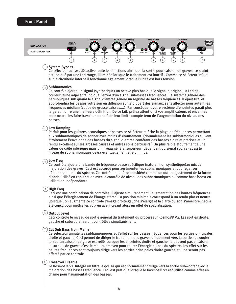 Front panel | Peavey KOSMOS V2 User Manual | Page 18 / 28