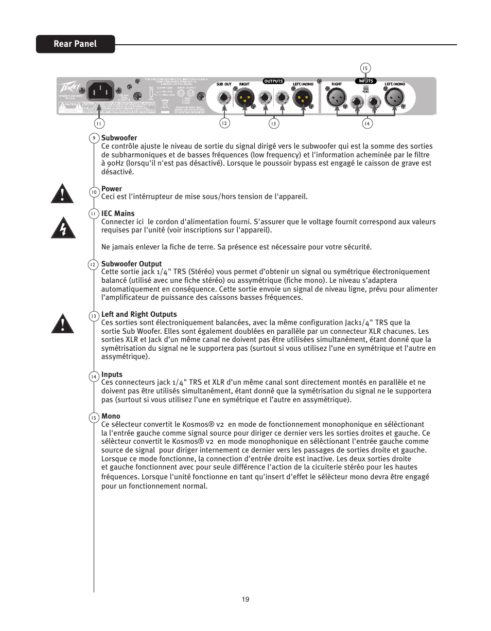 Rear panel | Peavey KOSMOS V2 User Manual | Page 19 / 28
