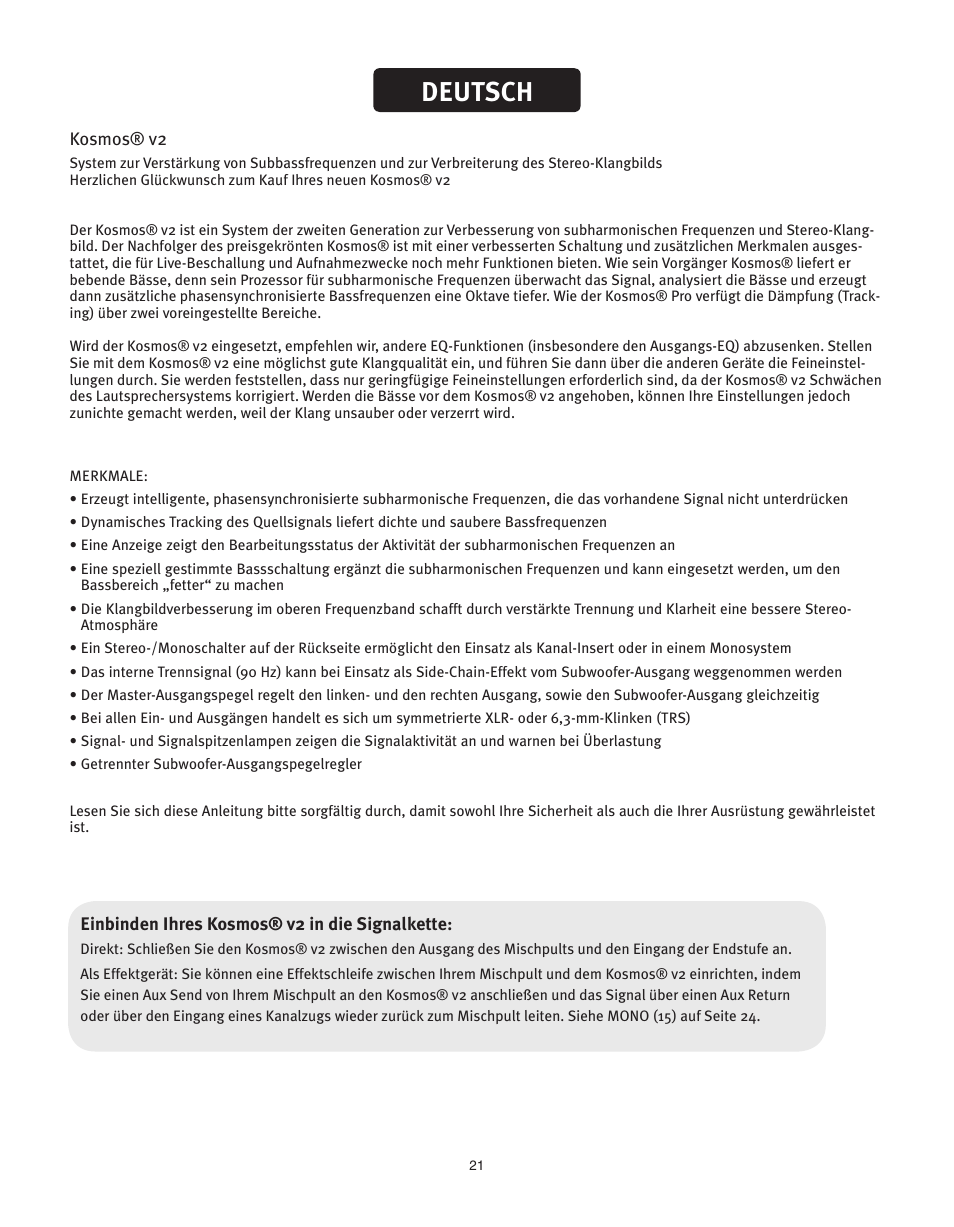 Deutsch | Peavey KOSMOS V2 User Manual | Page 21 / 28